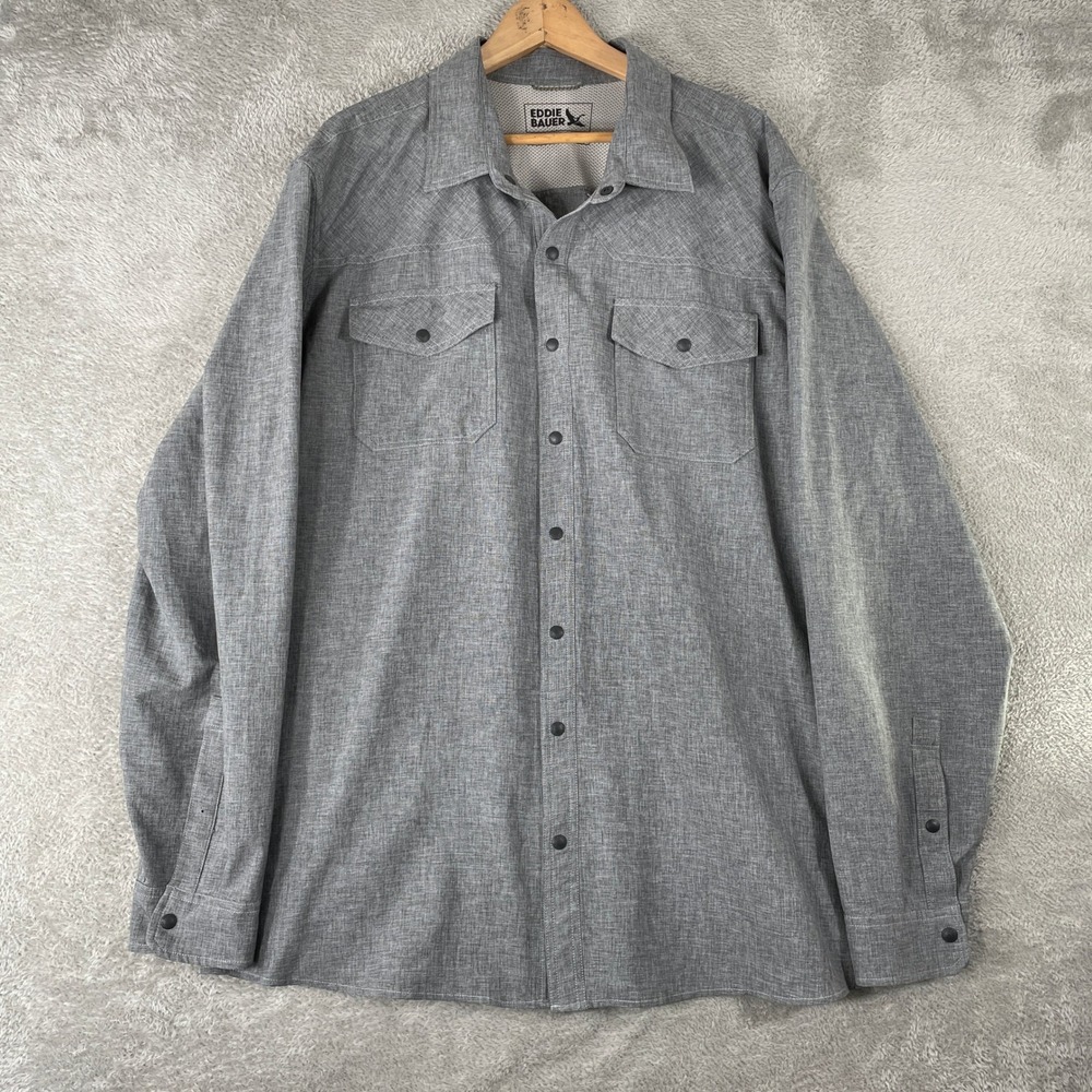 Eddie Bauer Shirt Mens 2XL Tall Gray Long Sleeve Outdoor Hiking Work‎ Gorpcore
